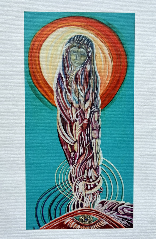 Attka Guardian Spirit 
There is a great change happening within us and upon Mother Gaia. Attka Her powerful presence beings to us unconditional love, she is a wise teacher that has travelled through many dimensions and portals to "Be" with us. She says, "as our hearts continue opening, we will understand more of her offerings."
Original painting sold
prints on watercolour paper or canvas are available. please inquire for more details
